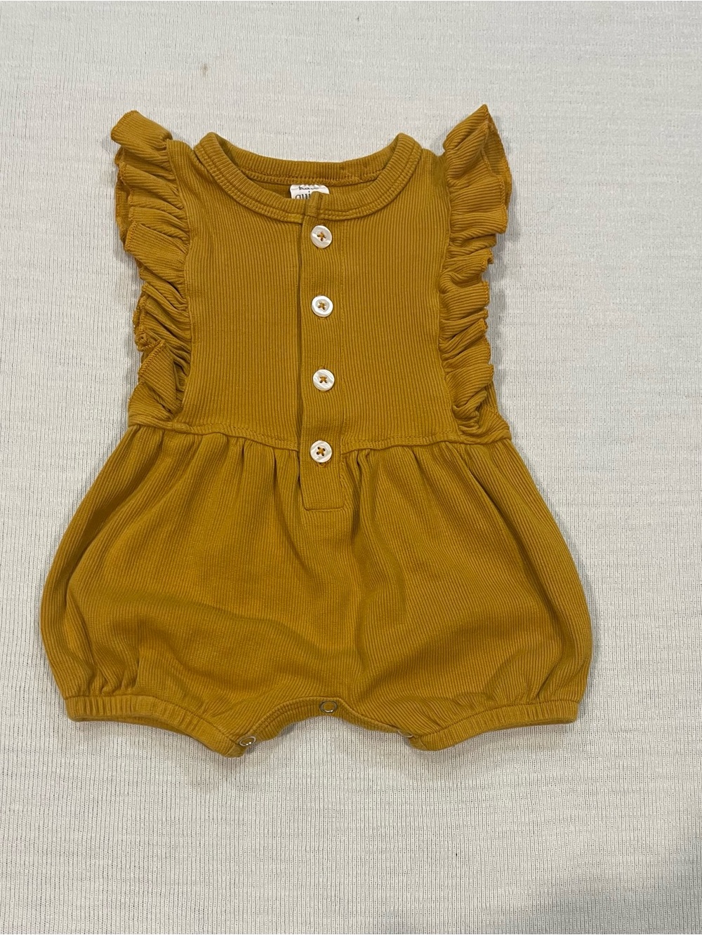 Kate Quinn Mustard Yellow Ribbed Flutter Romper 3-6M